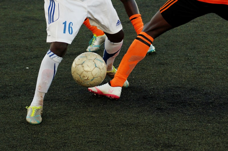 Football on grass close up